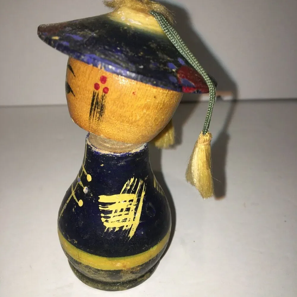 Set Of 3 Vintage Kokeshi Japanese Wood Bobble Head Dolls